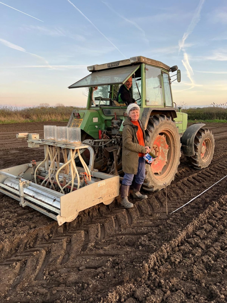 Tractor in field - sowing the trial plots