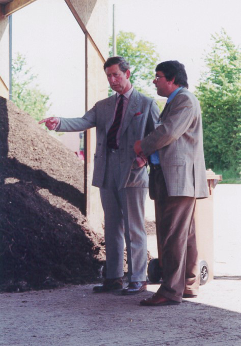 HRH Prince Charles being shown municipal composting trials by Lawrence Woodward